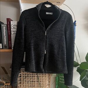 Mango - Gray Black Ribbed Women's Sweater